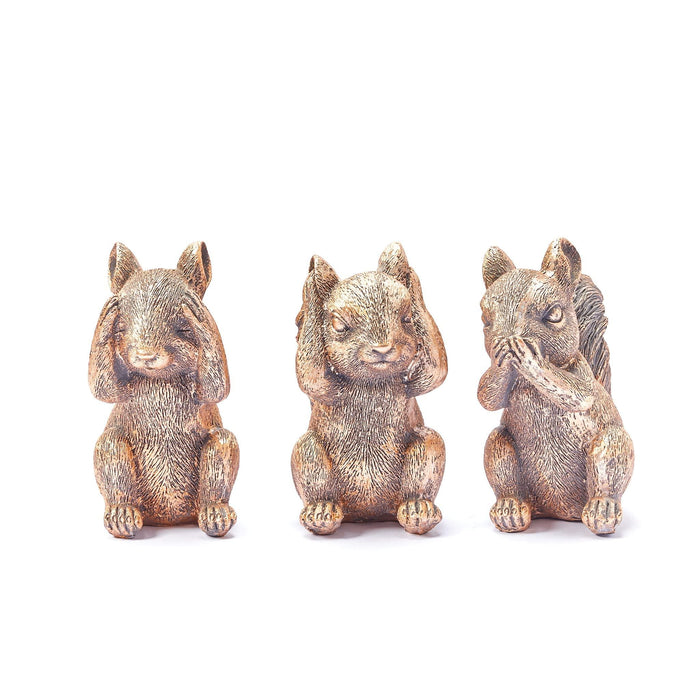 3 Wise Squirrel Statues, See No Evil, Hear No Evil, Speak No Evil