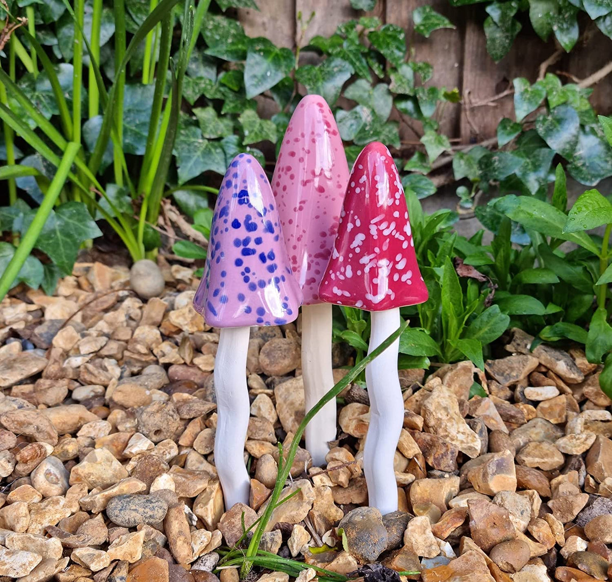 Tinkling Toadstools Outdoor Garden Mushrooms Magical Decorative Ceramic Fairy Garden Ornaments (Small Summer - Purple, Pink, Red)