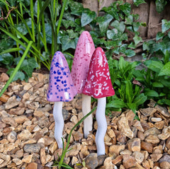 Tinkling Toadstools Outdoor Garden Mushrooms Magical Decorative Ceramic Fairy Garden Ornaments (Small Summer - Purple, Pink, Red)