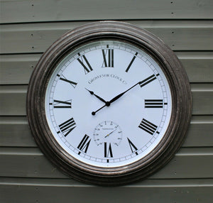 Outdoor / Indoor  Garden Station Wall Clock with Thermometer 23 Inch antique rust