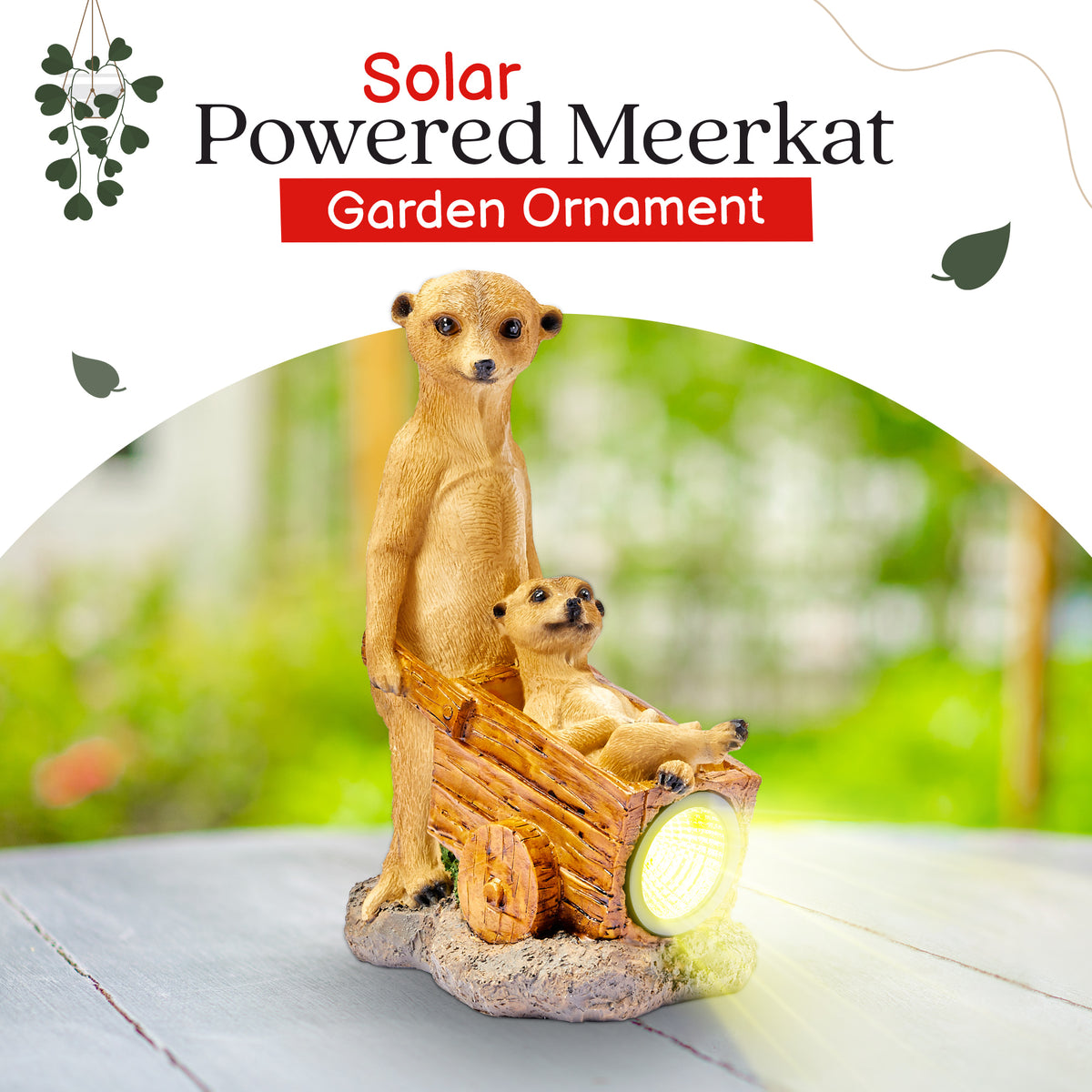 Solar Meerkat Family with Wheelbarrow Garden Ornament