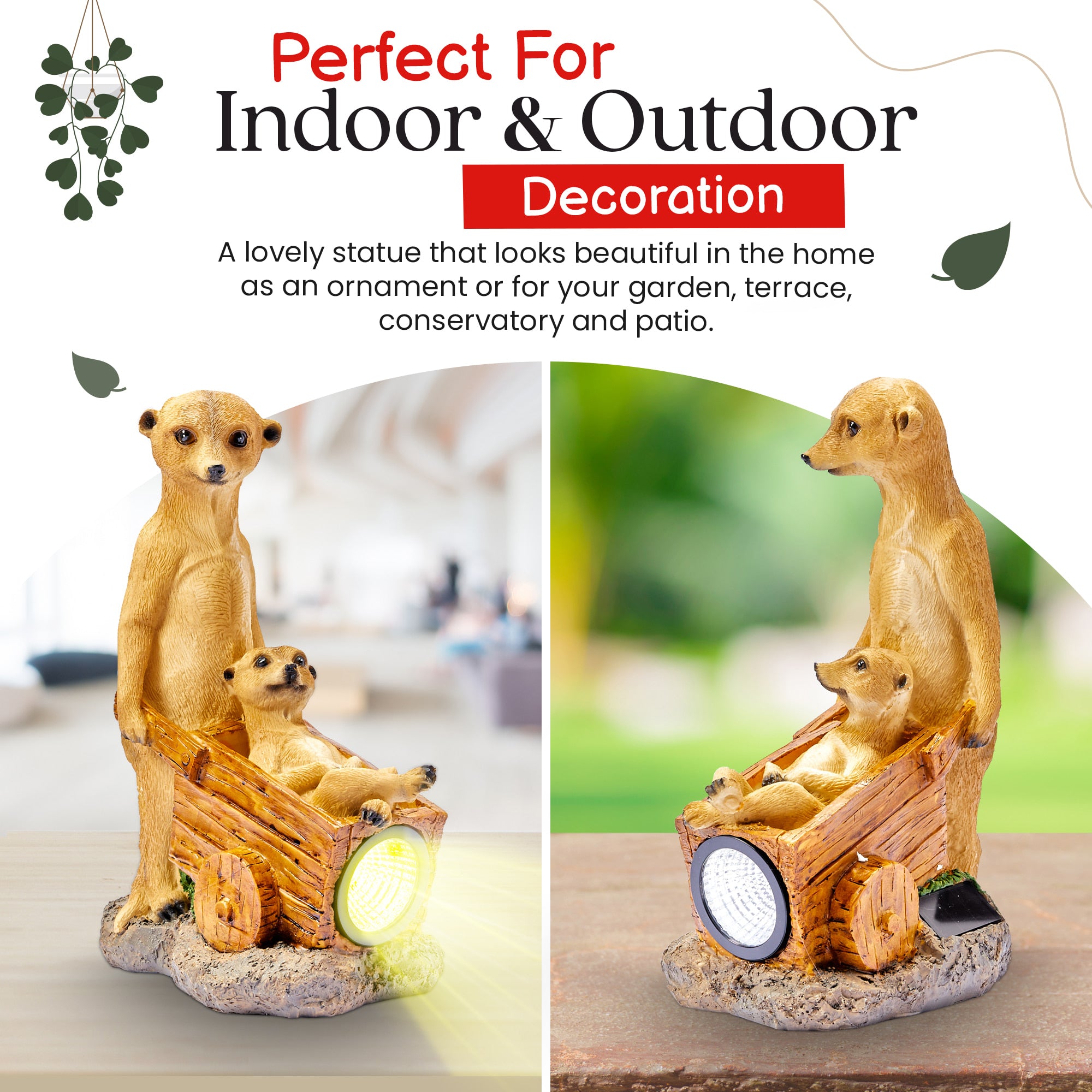 Solar Meerkat Family with Wheelbarrow Garden Ornament