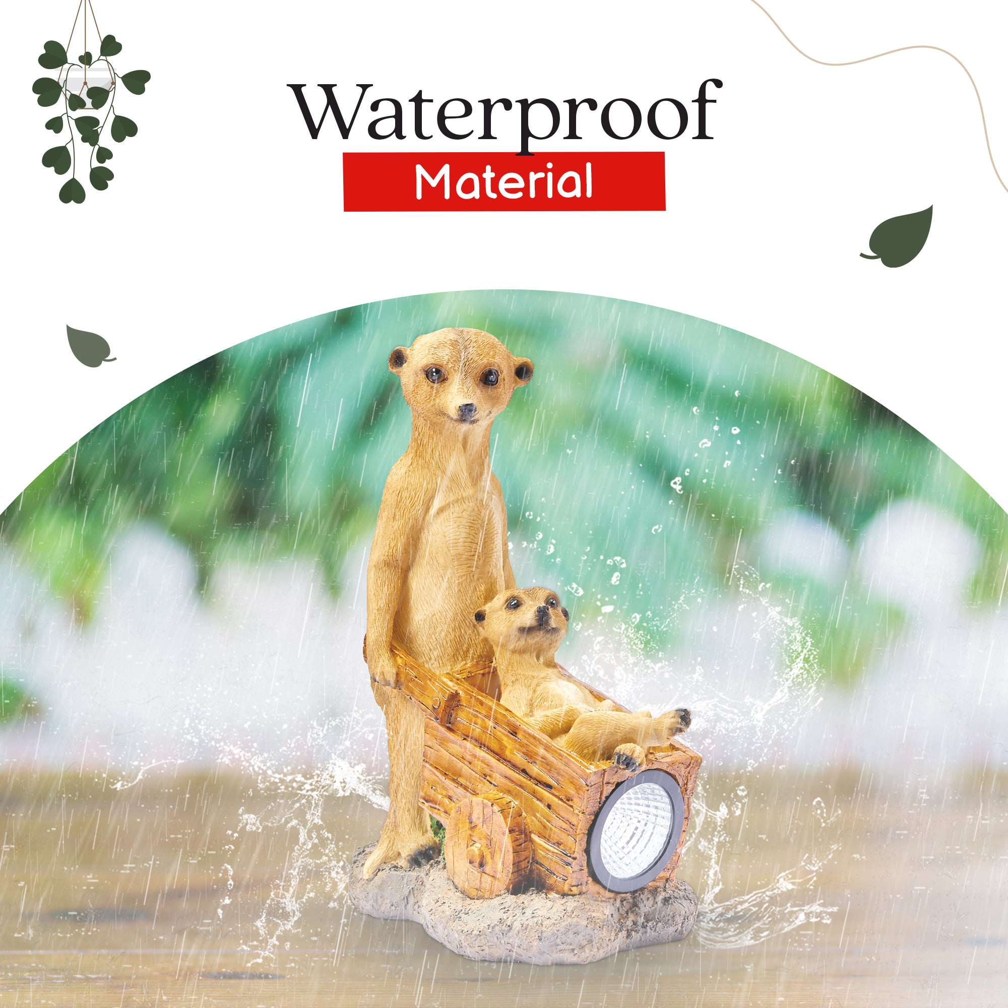 Solar Meerkat Family with Wheelbarrow Garden Ornament