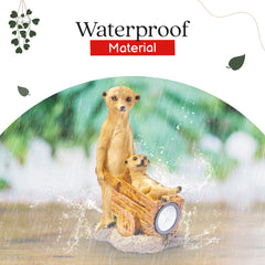 Solar Meerkat Family with Wheelbarrow Garden Ornament