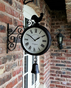 Double Sided Cockerel Garden Wall Clock