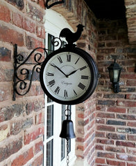 Double Sided Cockerel Garden Wall Clock