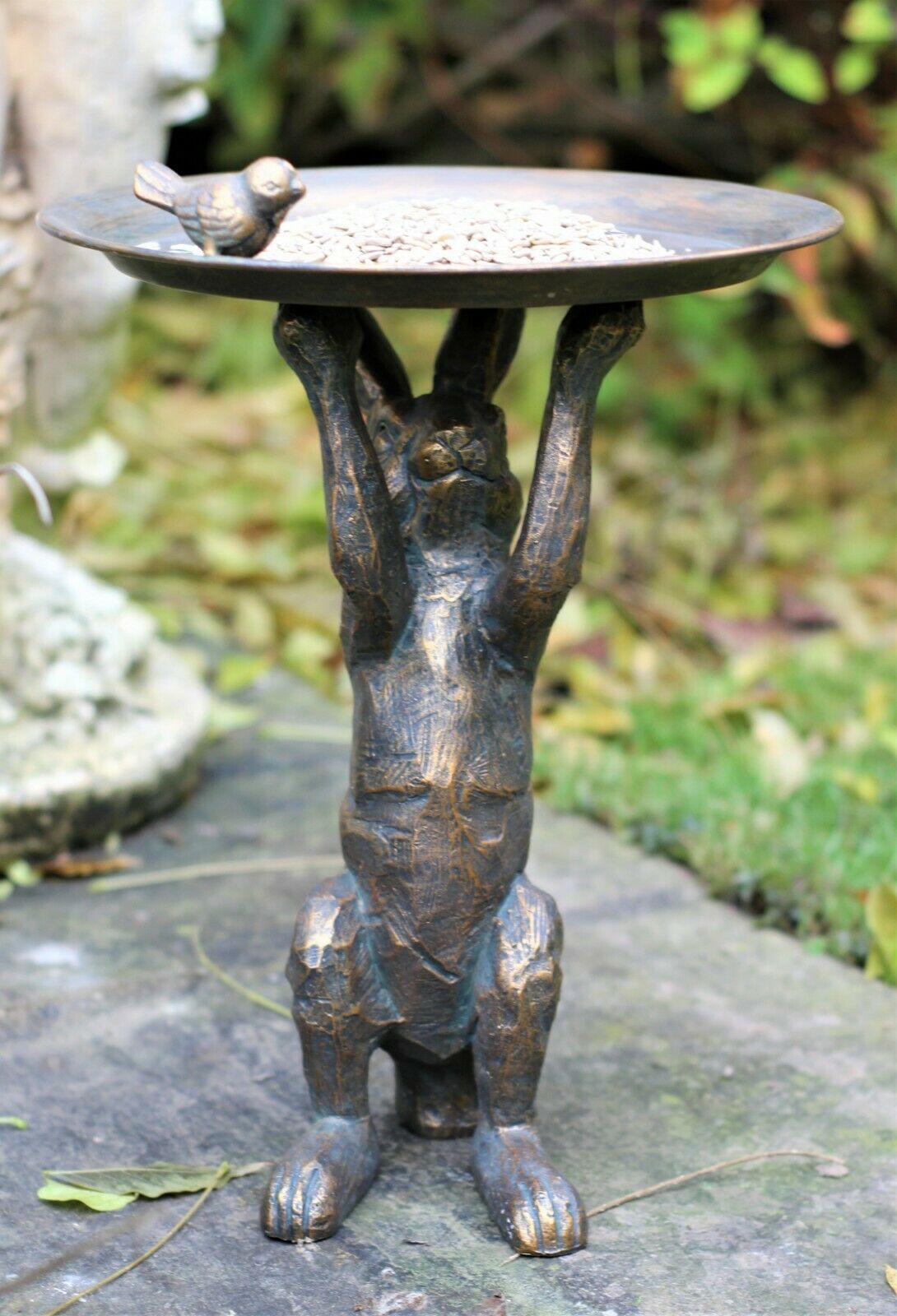 Hare Garden Ornament with Bird & Bath Feeder