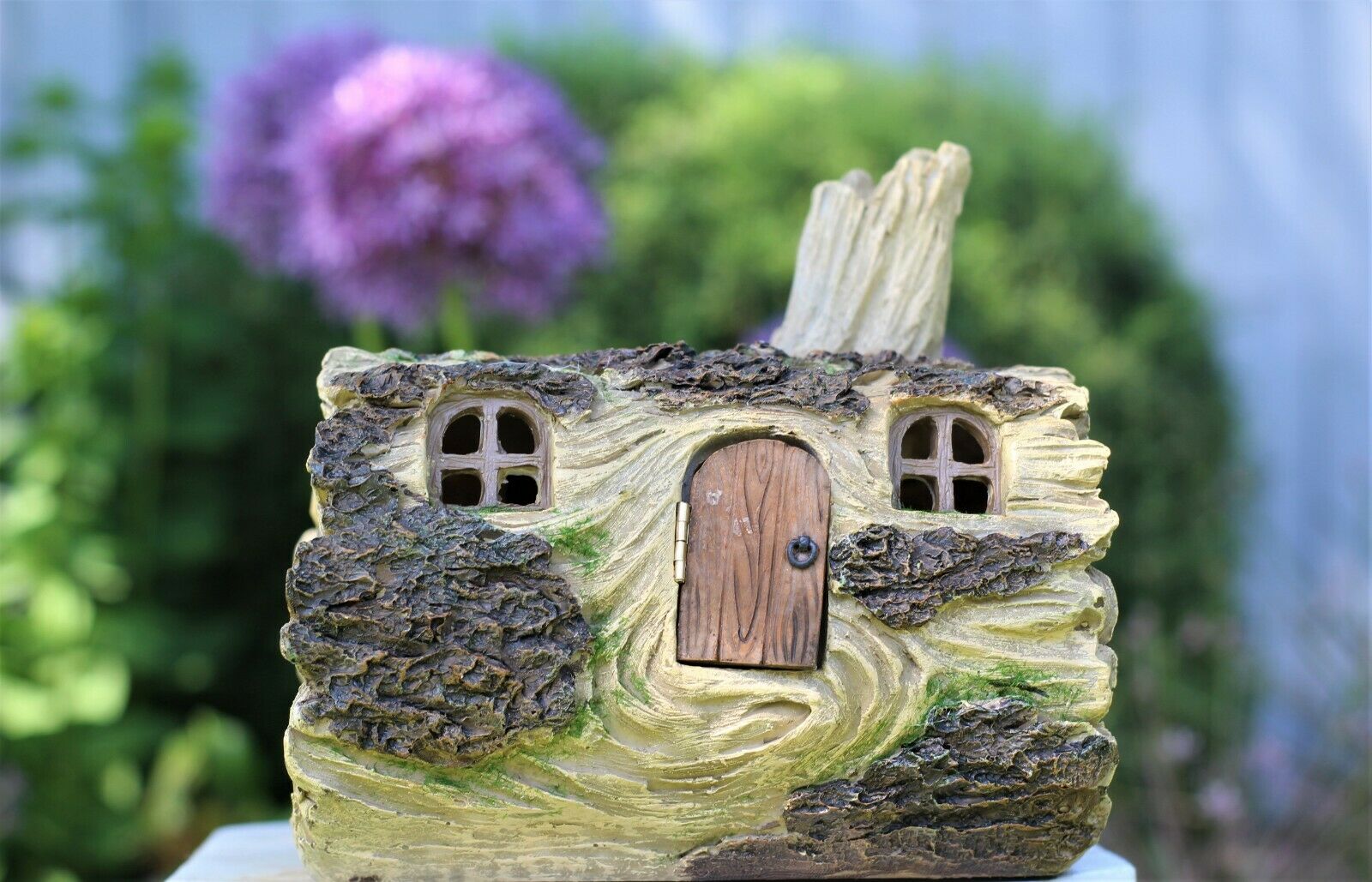 Solar powered Fairy Log House With Opening fairy Door