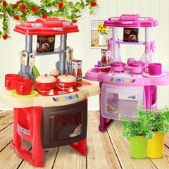 Childrens Red Play Kitchen Set with Utensils and Play Food