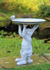 Wild Hare Rabbit Statue & Garden Ornament with Bird & Bath Feeder