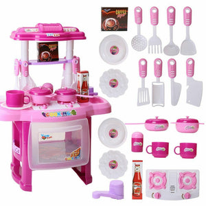 Childrens Pink Play Kitchen Set with Utensils and Play Food