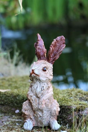 Wood Effect Wild Hare Garden Ornament 38cm and 20cm