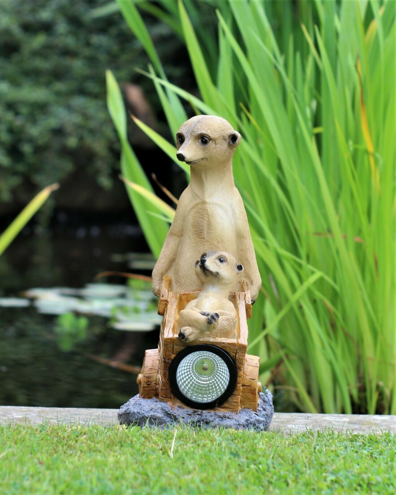 Solar Meerkat Family with Wheelbarrow Garden Ornament