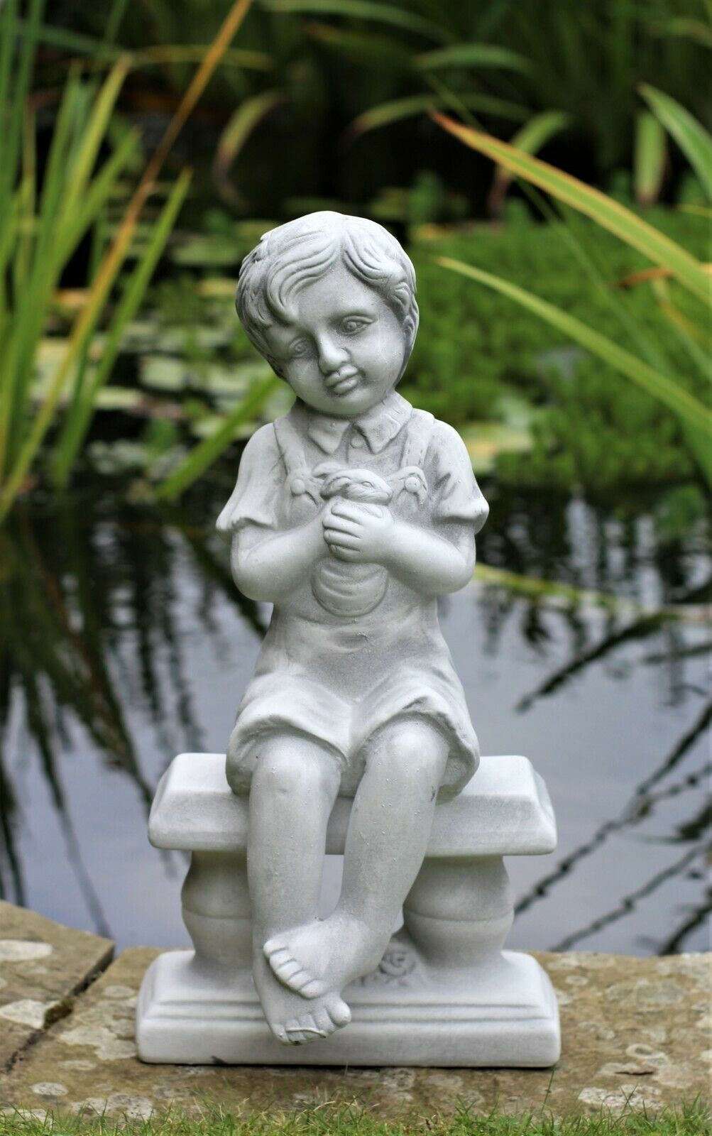 Grey Boy or Girl Cherub Garden Ornament Figures