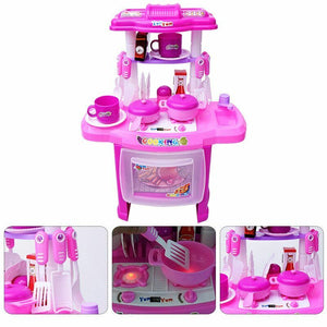 Childrens Pink Play Kitchen Set with Utensils and Play Food