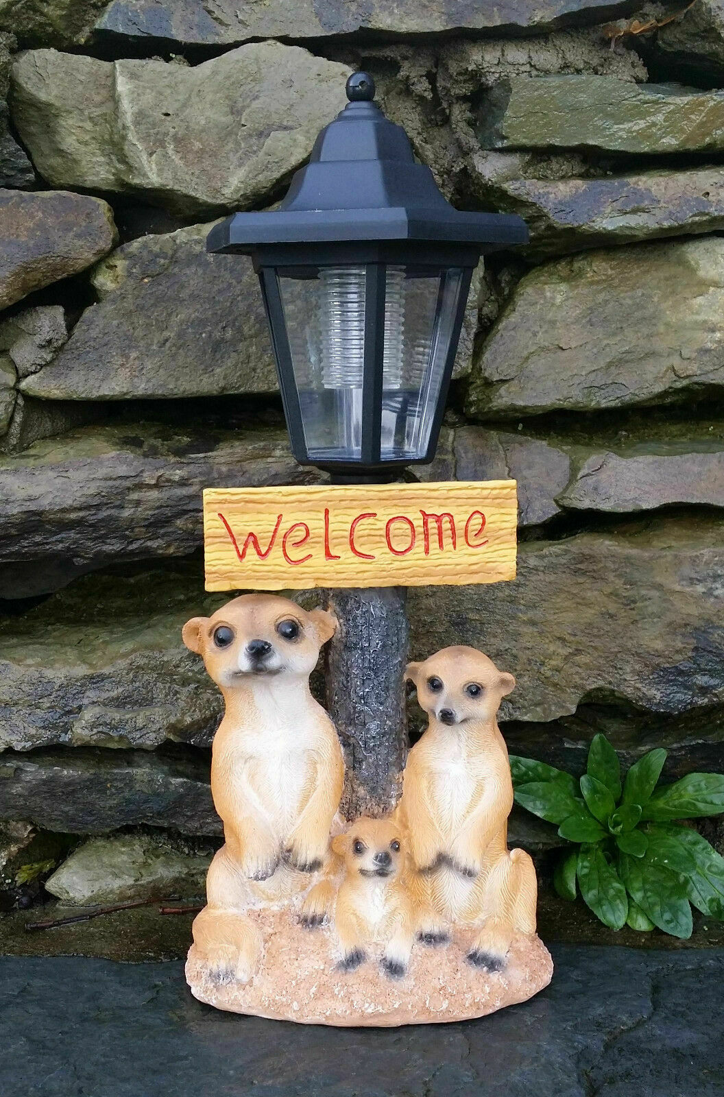 Solar Garden Meerkat Welcome Sign with Lantern