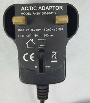 1.5Volt 200mA AC/DC Power Supply Adaptor 1.5V 200m