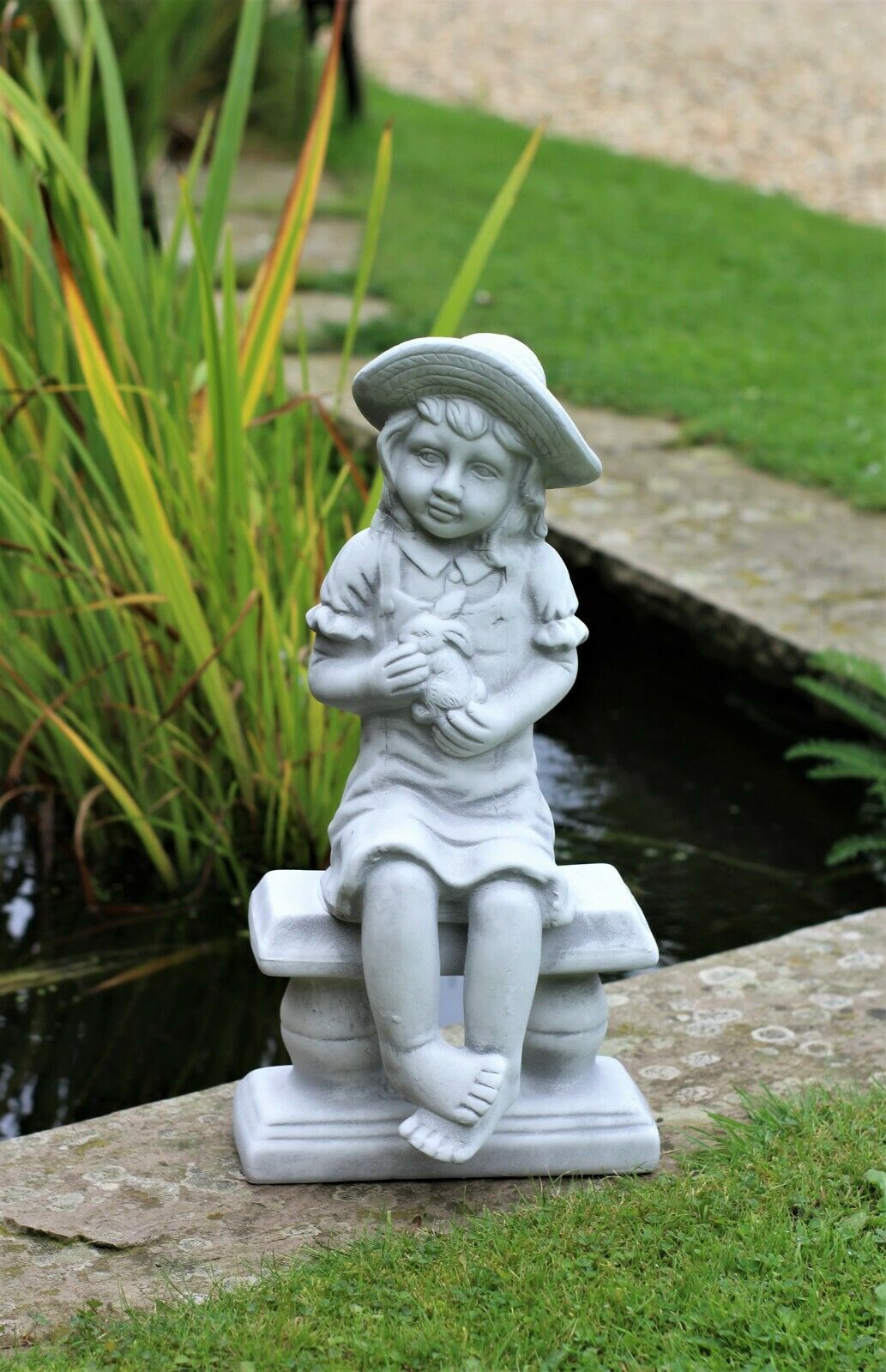 Grey Boy or Girl Cherub Garden Ornament Figures