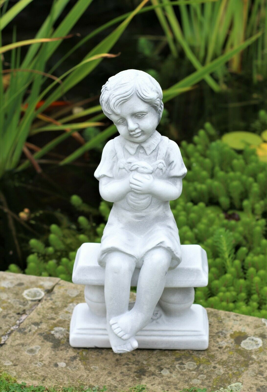 Grey Boy or Girl Cherub Garden Ornament Figures