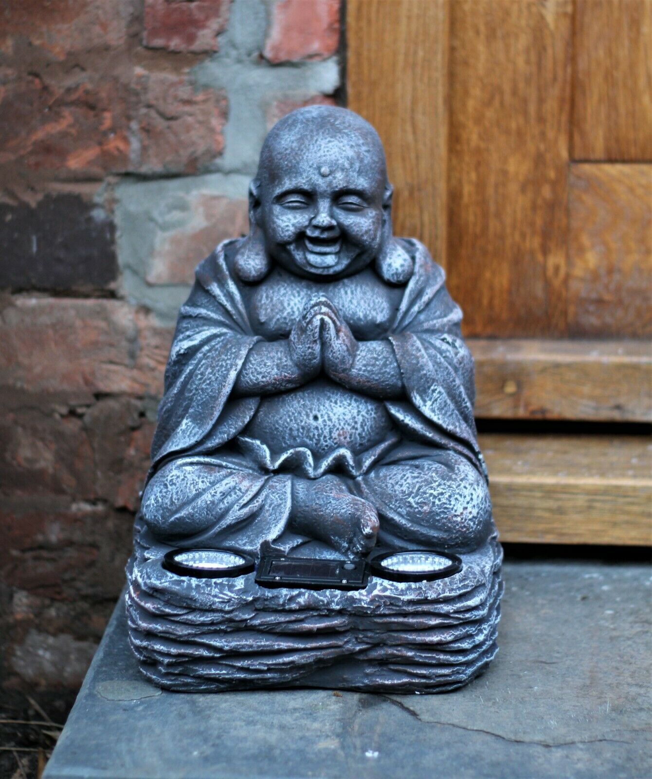 Sitting Stone Effect Solar Buddha 36cm