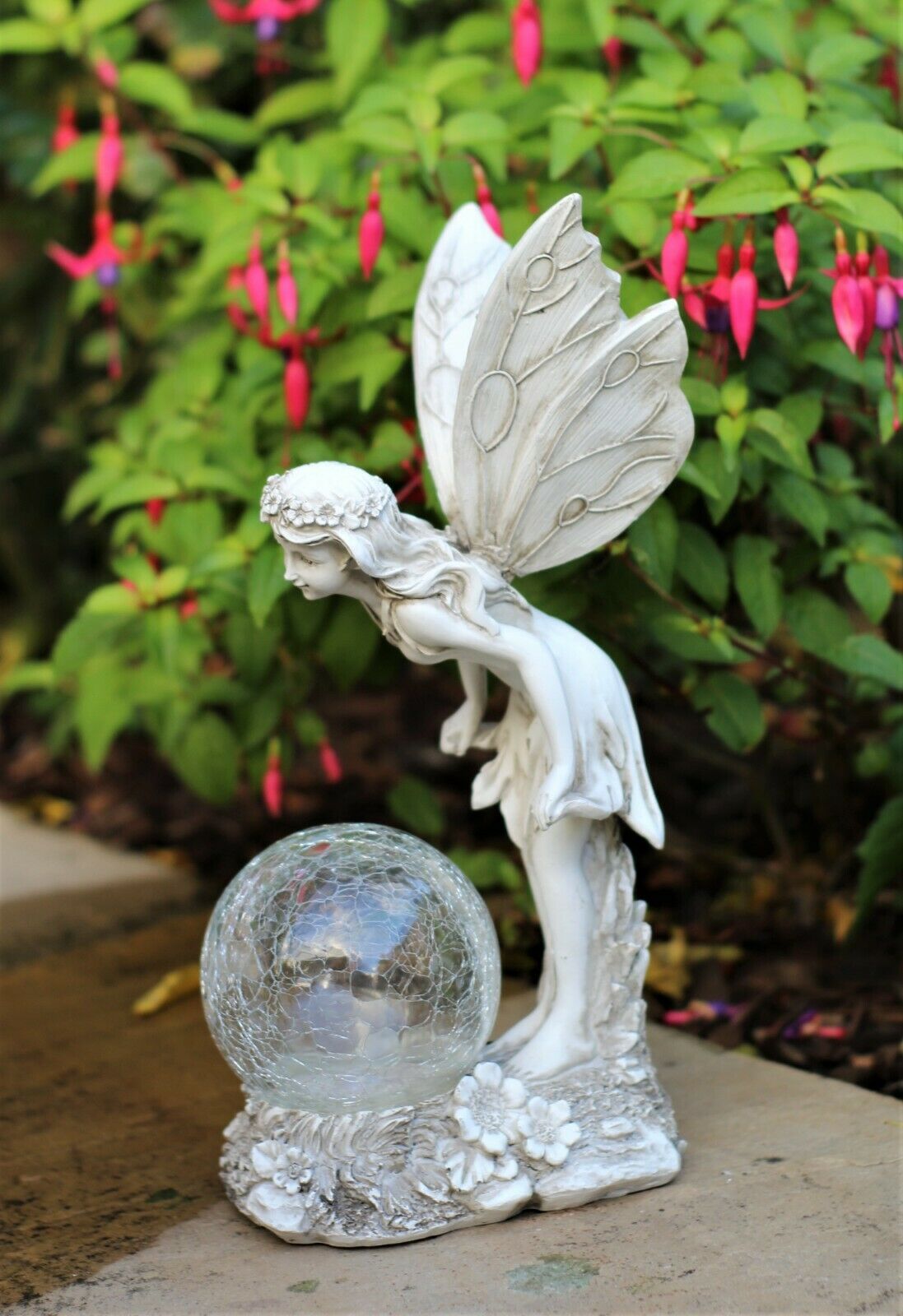 Solar Grey Fairy with a Glass Ball Garden Ornament