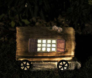 Solar Powered Small Fairy Log House - Wheels Design