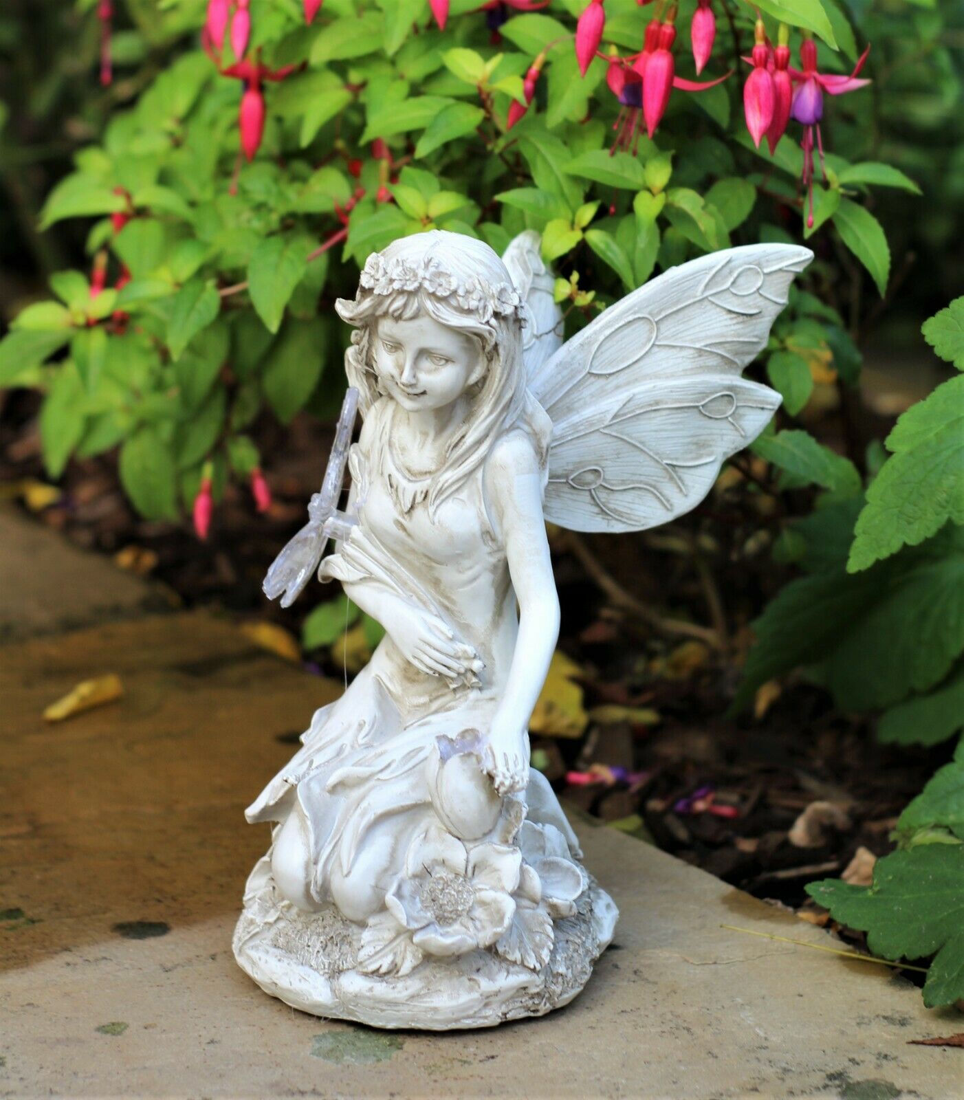 Solar Grey Kneeling Fairy Garden Ornament