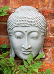 Grey Stone Buddha Head Wall Plaque