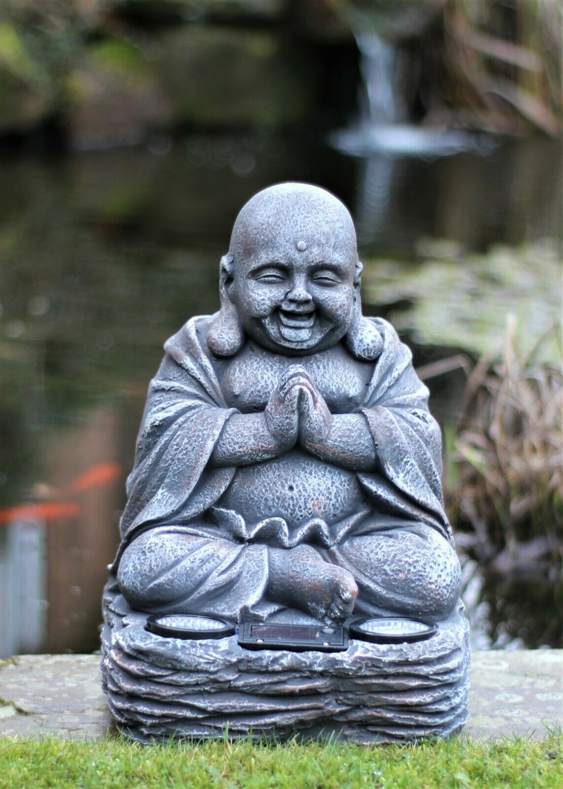 Sitting Stone Effect Solar Buddha 36cm