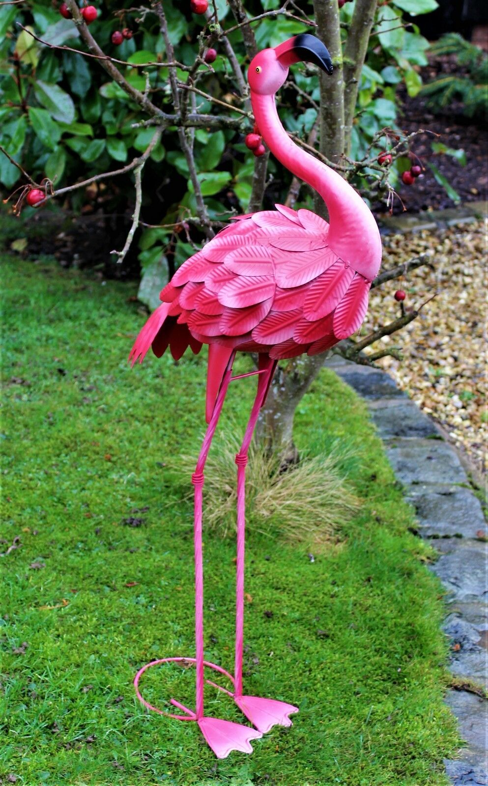 Metal Pink Garden Flamingo Ornament - Free standing 100CM