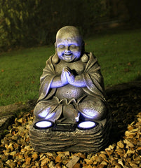 Sitting Stone Effect Solar Buddha 36cm