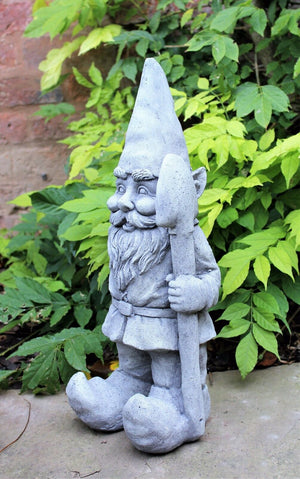 Stone Effect Garden Gnome with Spade Ornament
