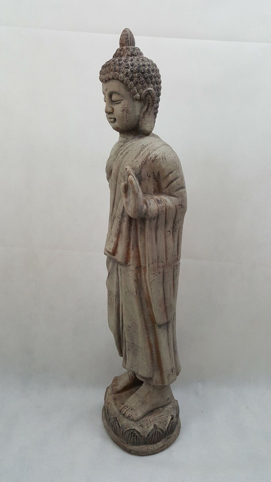 Grey Stone Tall Standing Buddha Statue