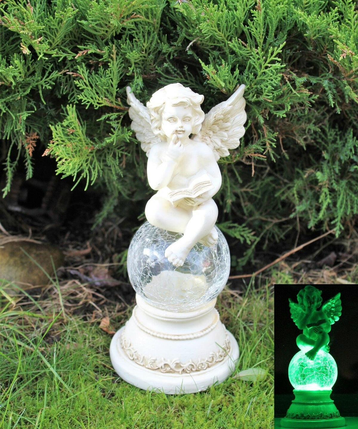 Solar Powered  Sitting Cherub Ornament