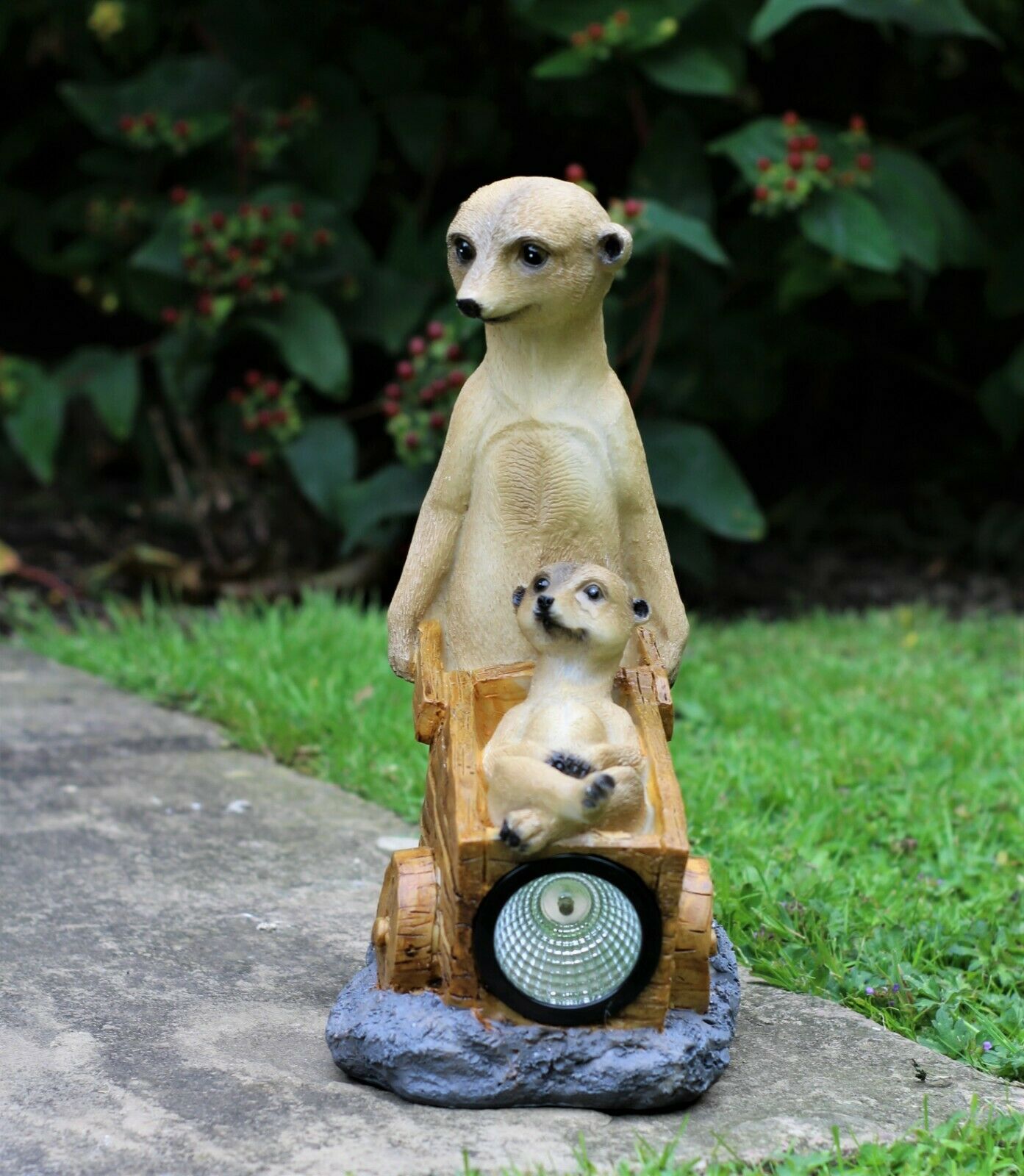 Solar Meerkat Family with Wheelbarrow Garden Ornament