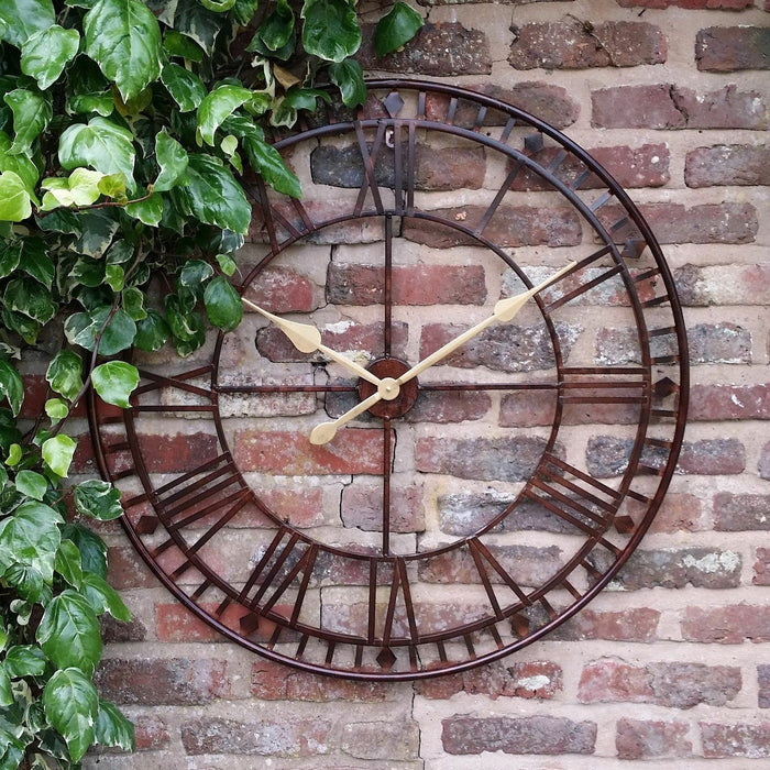 Large Antique Rust Metal Skeleton Clock
