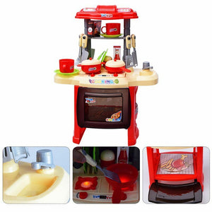 Childrens Red Play Kitchen Set with Utensils and Play Food