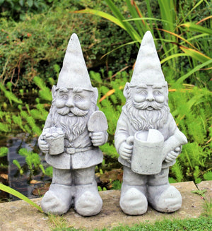 Stone Effect Pair of Garden Gnomes
