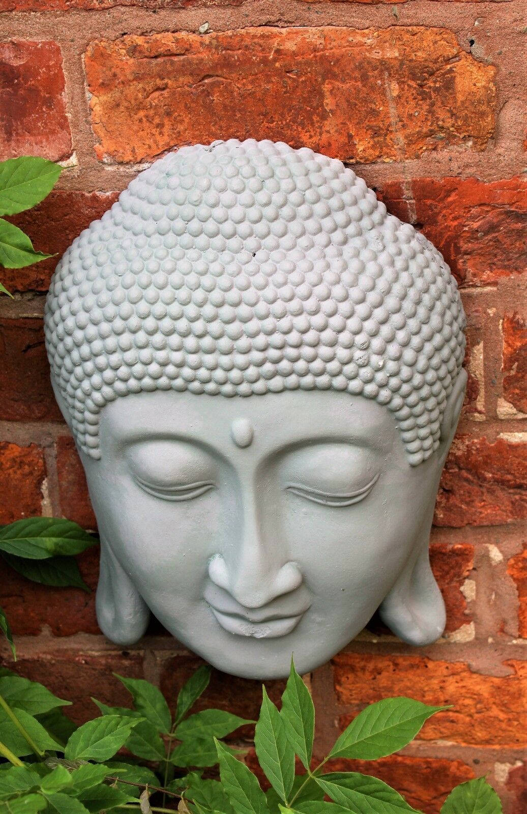 Grey Stone Buddha Head Wall Plaque