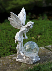 Solar Grey Fairy with a Glass Ball Garden Ornament