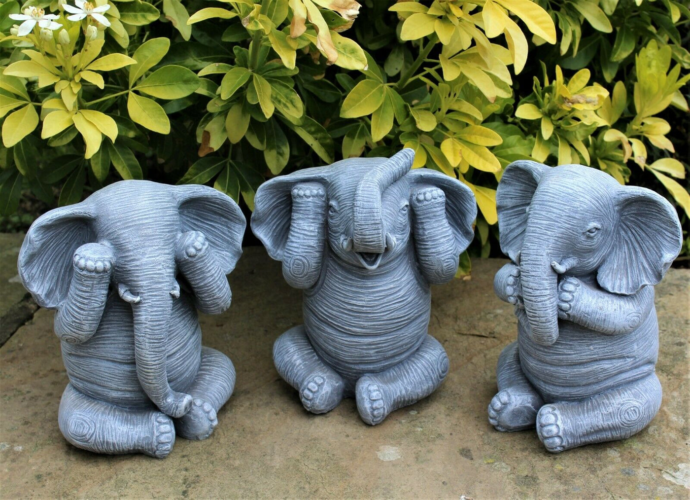 3 Wise Elephant Ornaments - See no Evil, Speak no Evil, Hear no