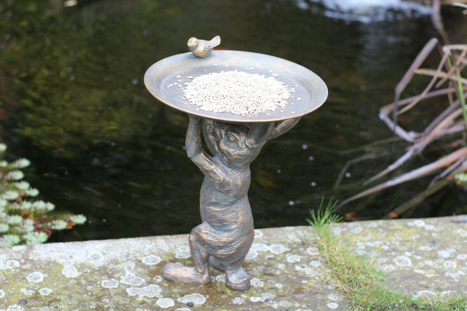 Hare Garden Ornament with Bird & Bath Feeder