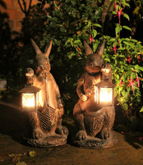 Rust Rabbit with Lantern Garden Ornament