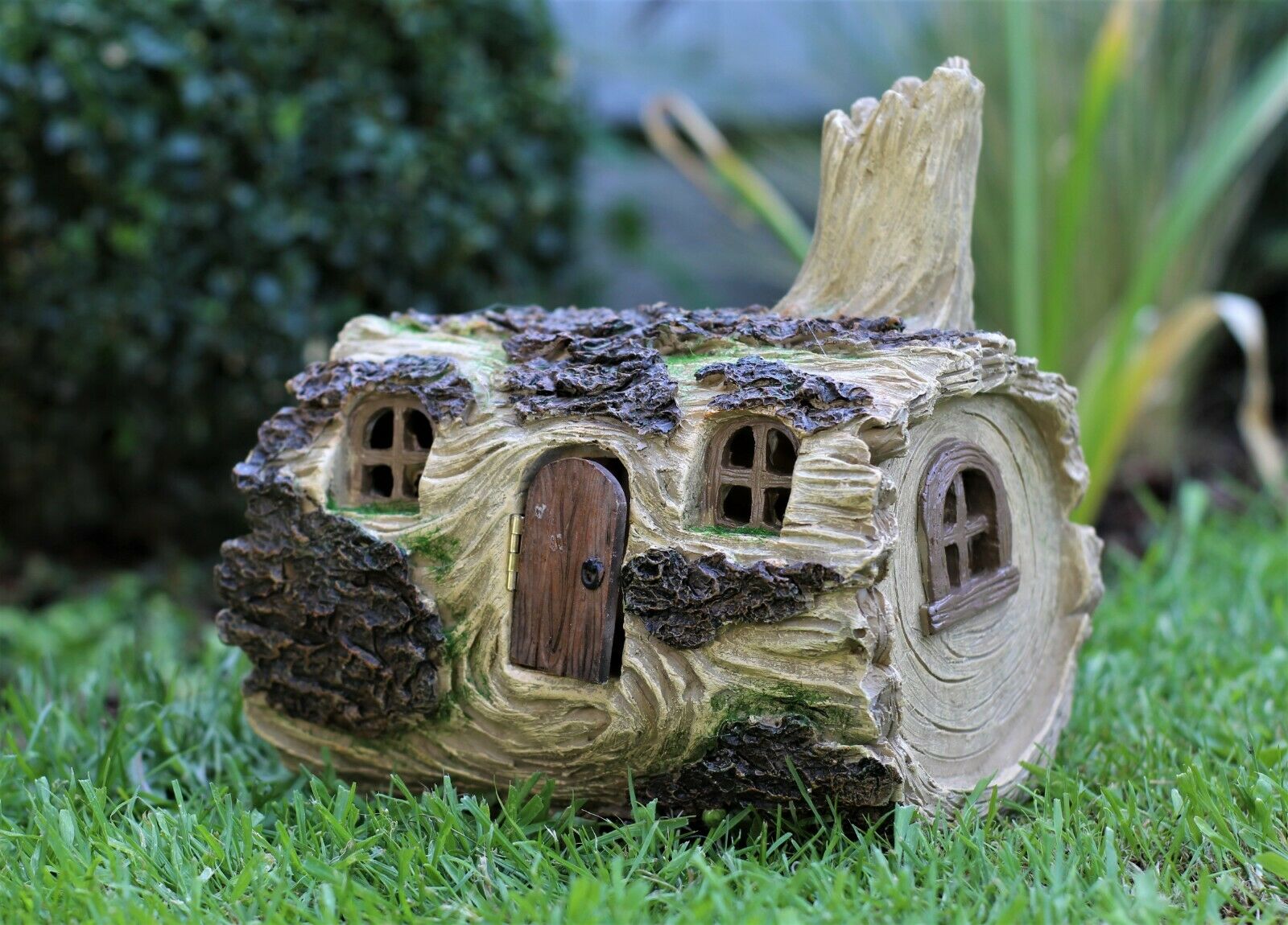 Solar powered Fairy Log House With Opening fairy Door