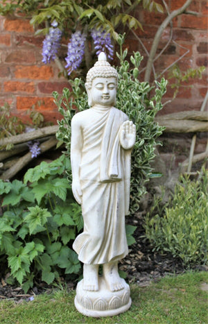Cream Tall Standing Buddha Statue