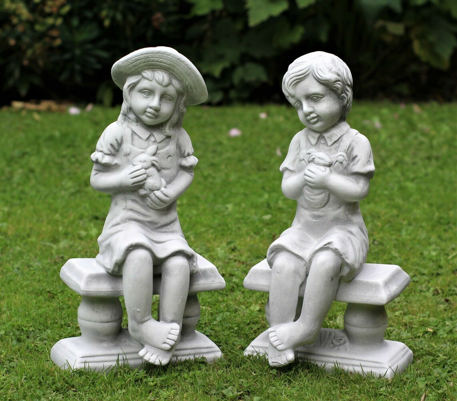 Grey Boy or Girl Cherub Garden Ornament Figures