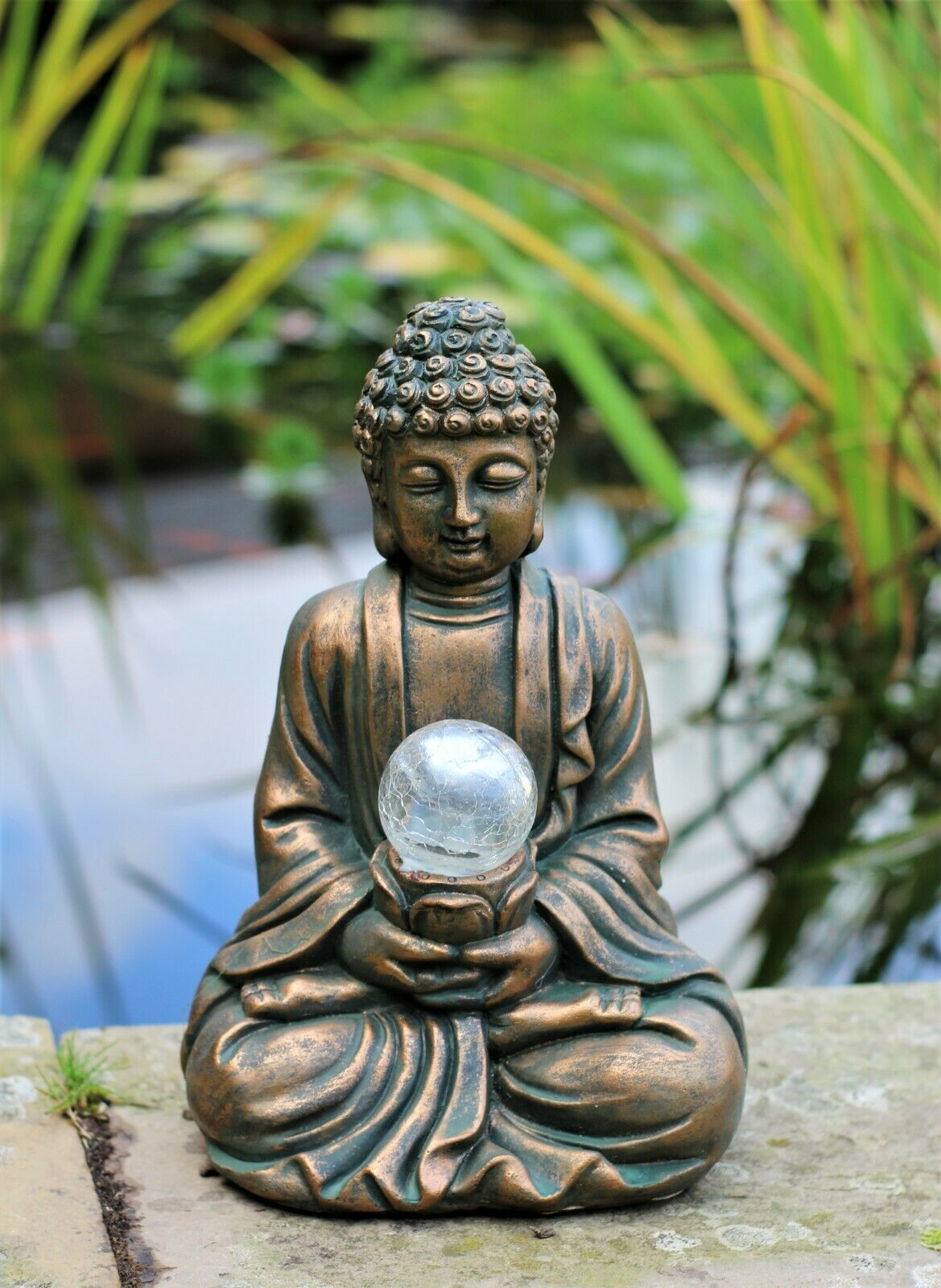 Brass Effect Solar Buddha