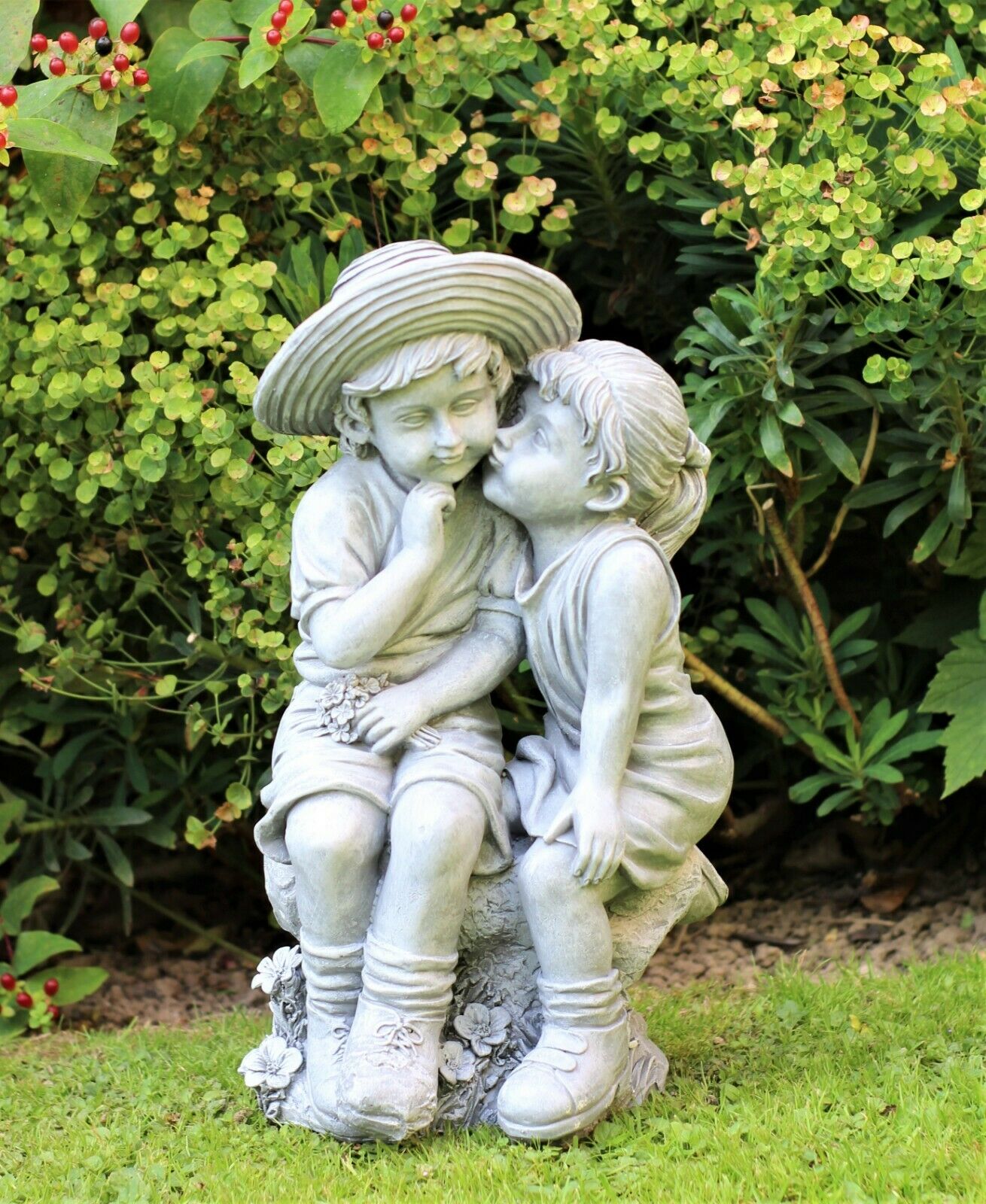 Garden Ornament Sitting Boy and Girl