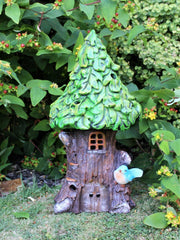 Large Solar Powered Fairy House Tree - Green Leaf Roof