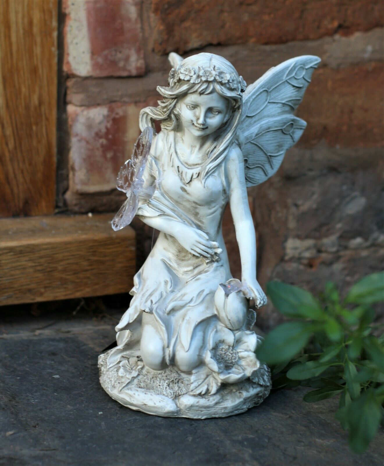 Solar Grey Kneeling Fairy Garden Ornament